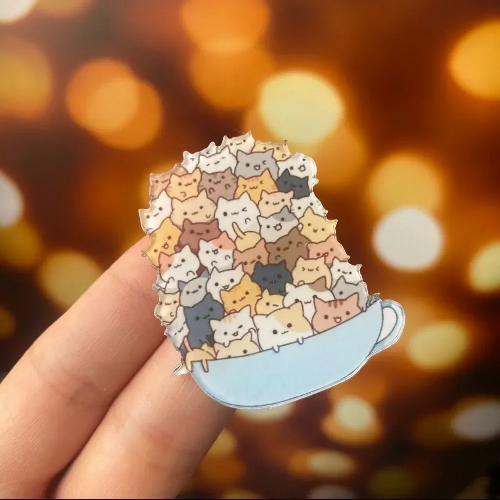 Bowl of Kitties Cats Acrylic Pin/ Brooch